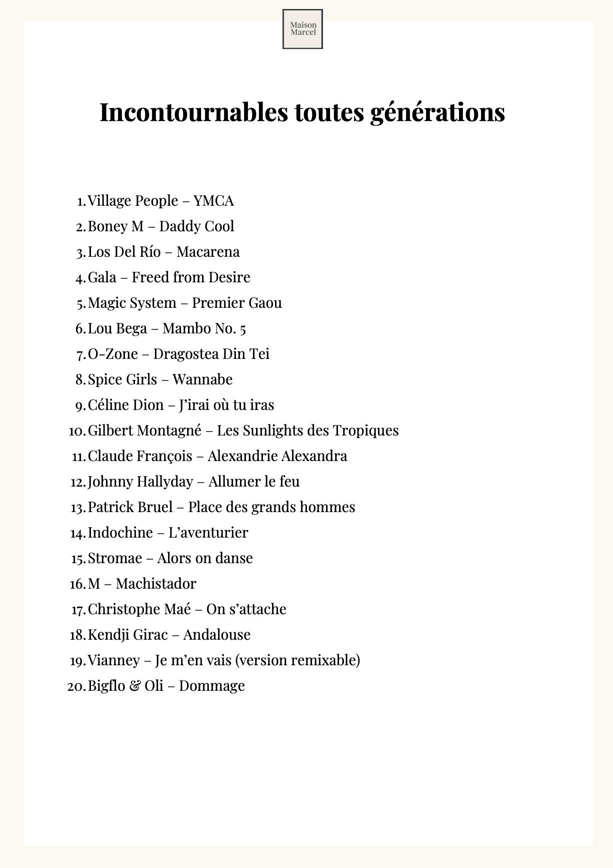 Les Playlists de Maison Marcel
